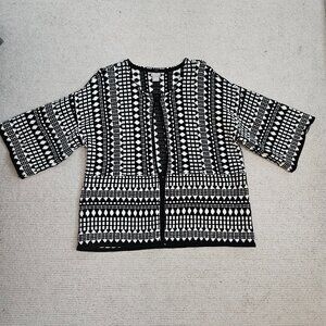Chico's Cardigan Sweater Jacket Blazer Black White XL "3" Office Career Casual